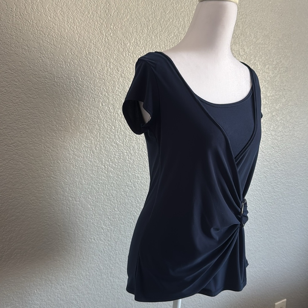 Jason Maxwell Black Wrap Blouse with Short Sleeves - Picture 5 of 7